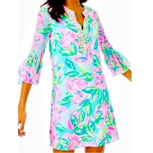 NWT Lilly Pulitzer Elenora Silk Dress Multi Totally Blossom Size XS